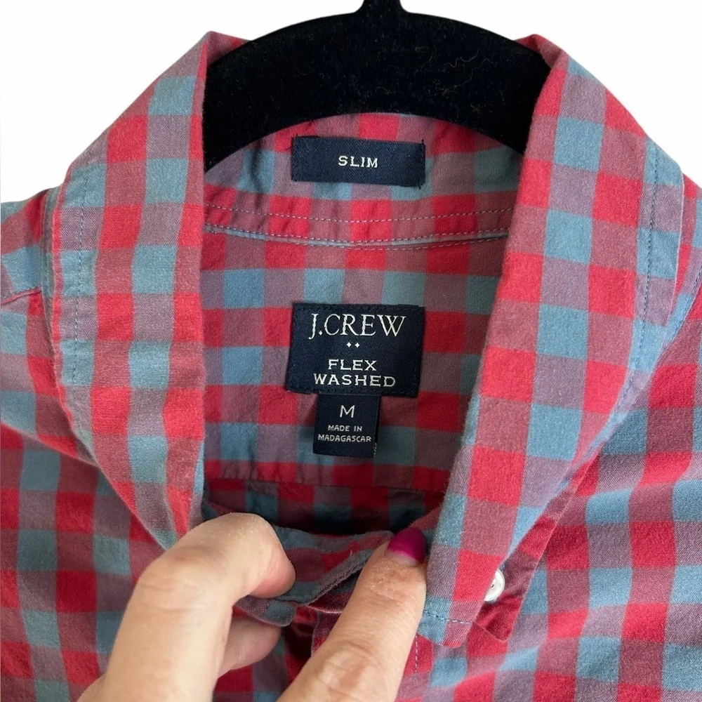 J. Crew Red and Blue Flex Wash Slim Fit Button Up Dress Shirt Mens Sz Medium